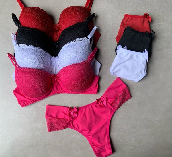 Conjunto De Micro E Renda Fio Duplo VICK - 1/2 Cereja